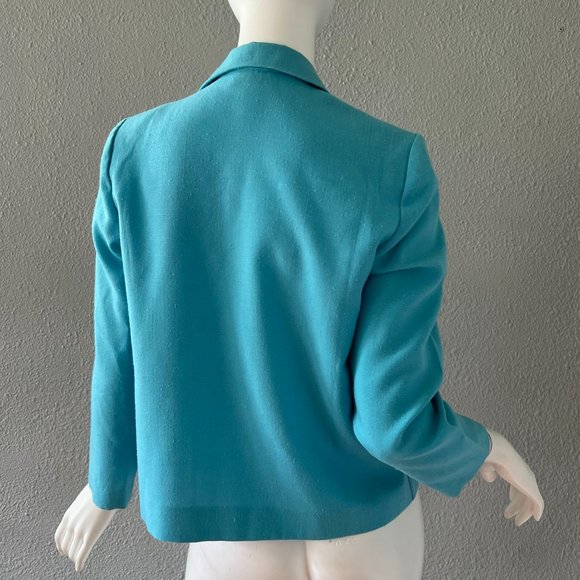 Vintage 70s Aqua Blue AMY ADAMS Boxy Disco Retro Blazer Jacket Top M - Picture 4 of 12